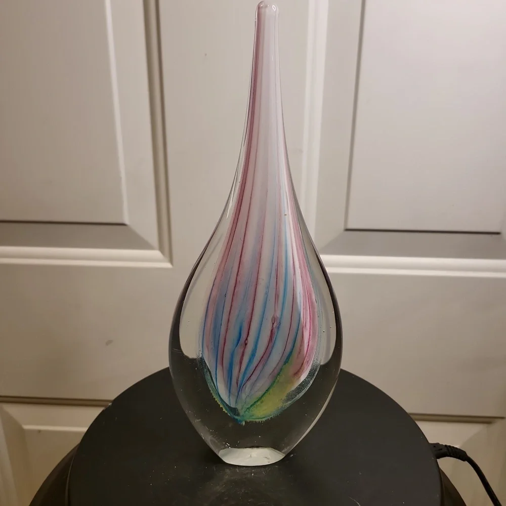 Art Glass Teardrop Sculpture Vintage 10 5/8